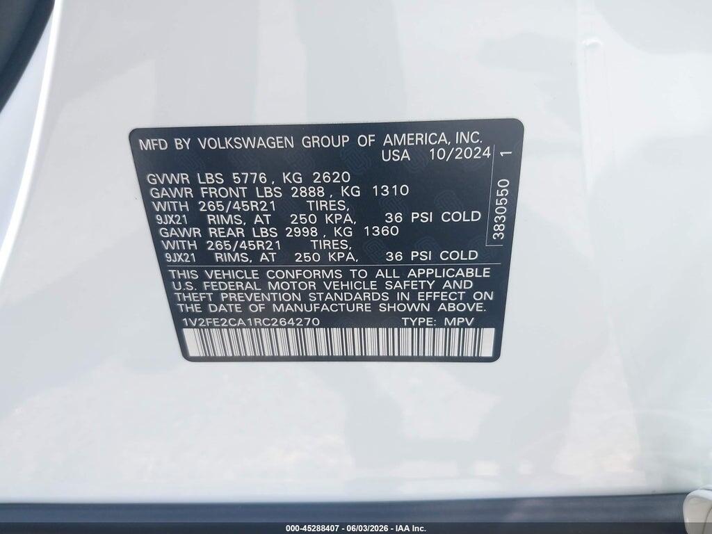 1V2FE2CA1RC264270 2024 VOLKSWAGEN ATLAS CROSS SPORT photo no. 9