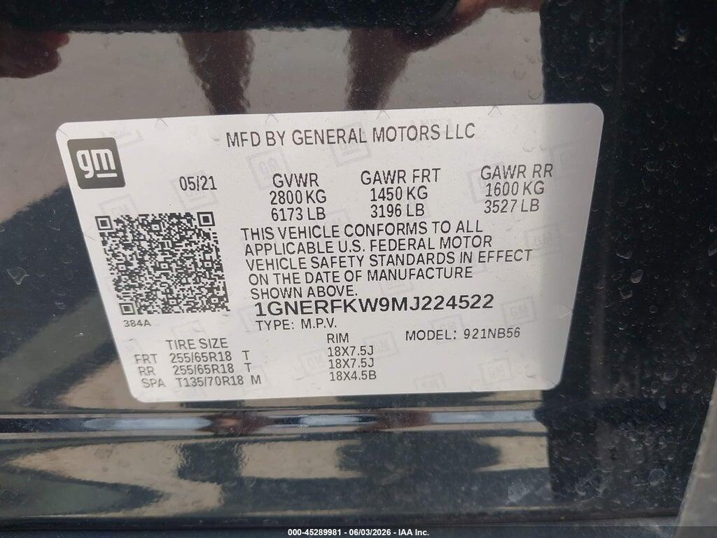 1GNERFKW9MJ224522 2021 CHEVROLET TRAVERSE photo no. 9