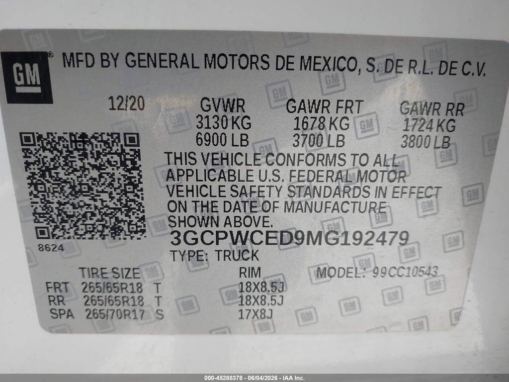 3GCPWCED9MG192479 2021 CHEVROLET SILVERADO 1500 photo no. 9