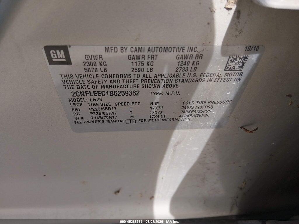 2CNFLEEC1B6259362 2011 CHEVROLET EQUINOX photo no. 9