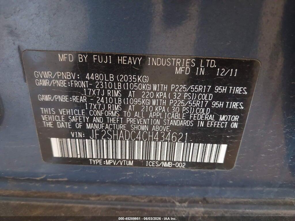 JF2SHADC4CH434621 2012 SUBARU FORESTER photo no. 9