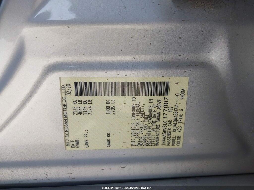 1N4AA6BV3LC377007 2020 NISSAN MAXIMA photo no. 9