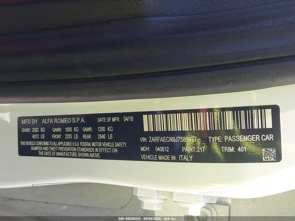 ZARFAECN9J7589477 2018 ALFA ROMEO GIULIA photo no. 9