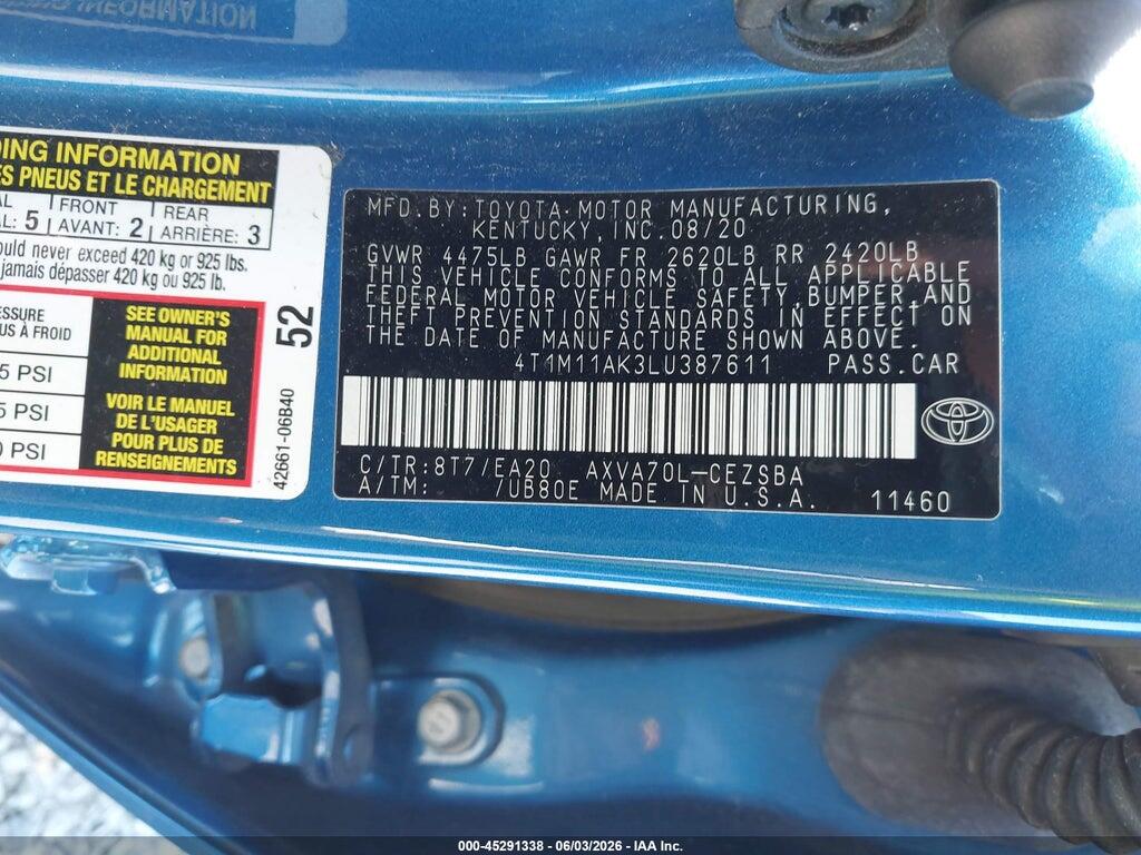 4T1M11AK3LU387611 2020 TOYOTA CAMRY photo no. 9
