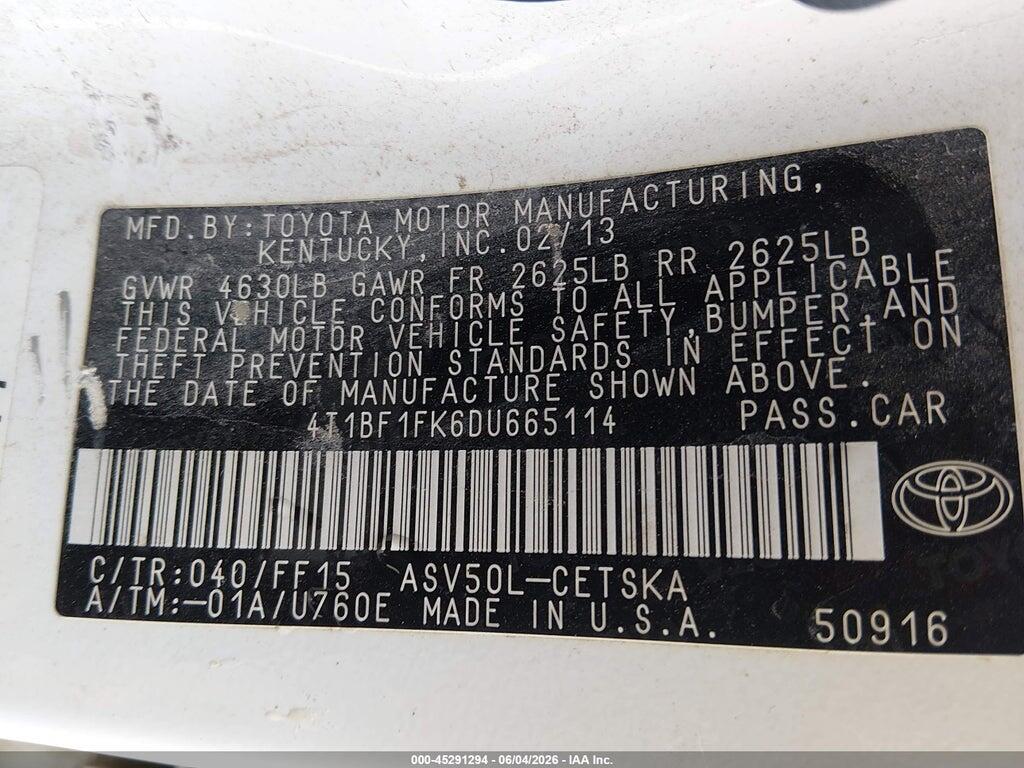 4T1BF1FK6DU665114 2013 TOYOTA CAMRY photo no. 9