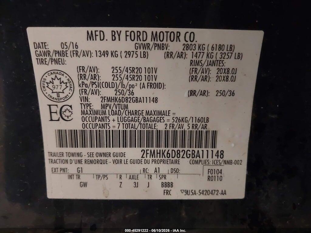 2FMHK6D82GBA11148 2016 FORD FLEX photo no. 9