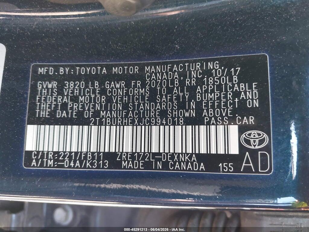 2T1BURHEXJC994018 2018 TOYOTA COROLLA photo no. 9