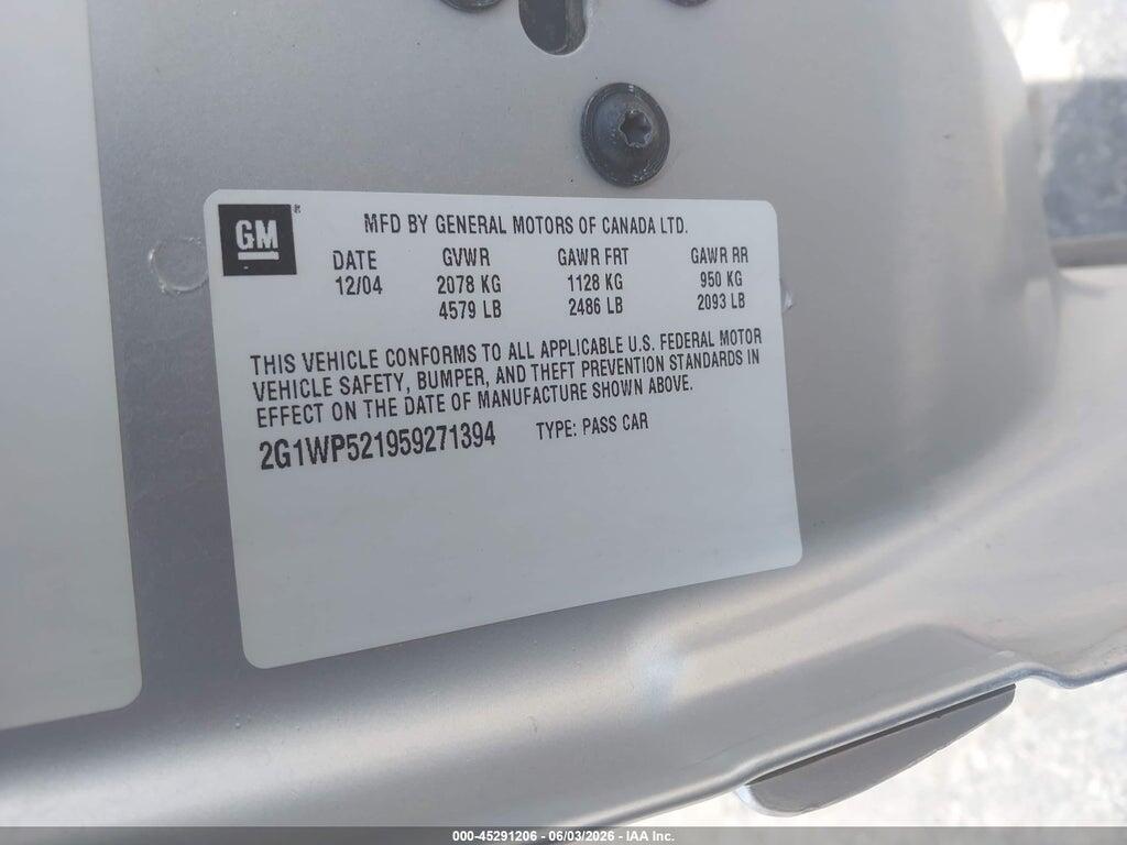2G1WP521959271394 2005 CHEVROLET IMPALA photo no. 9
