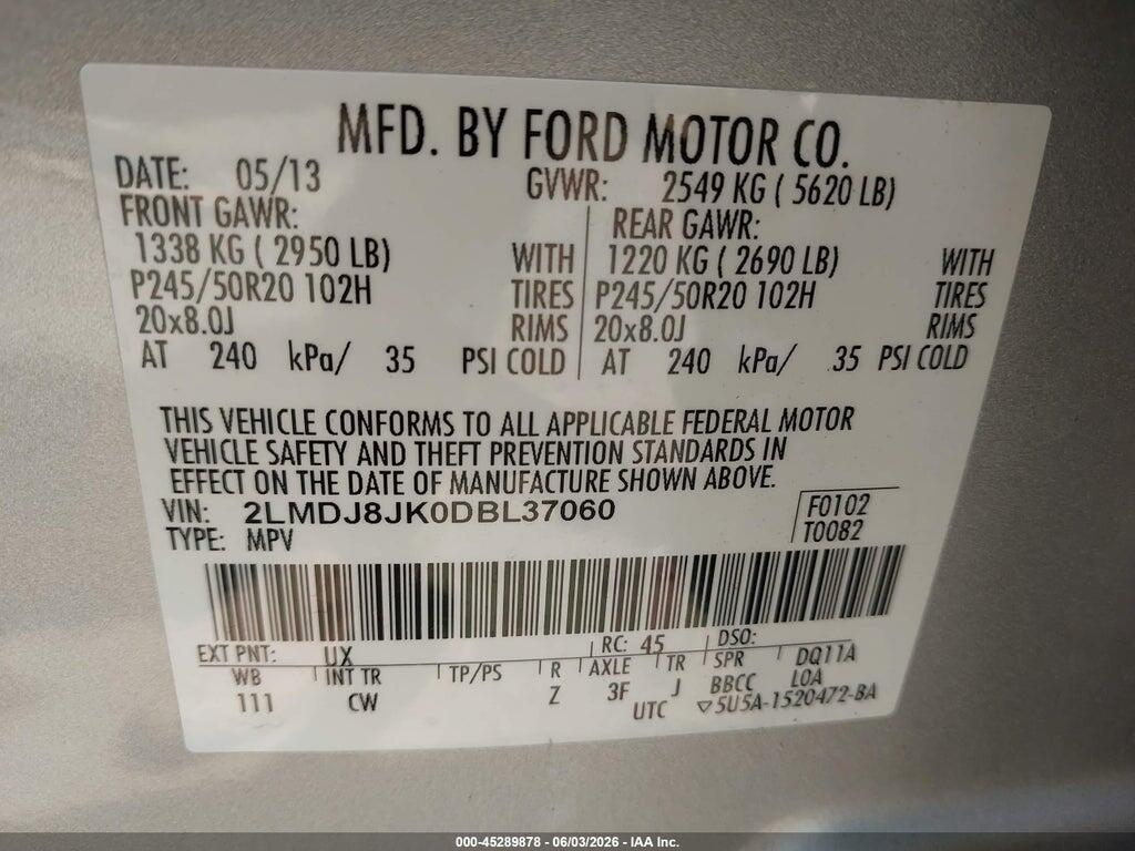 2LMDJ8JK0DBL37060 2013 LINCOLN MKX photo no. 9