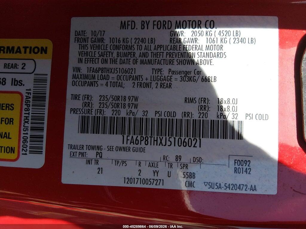 1FA6P8THXJ5106021 2018 FORD MUSTANG photo no. 9