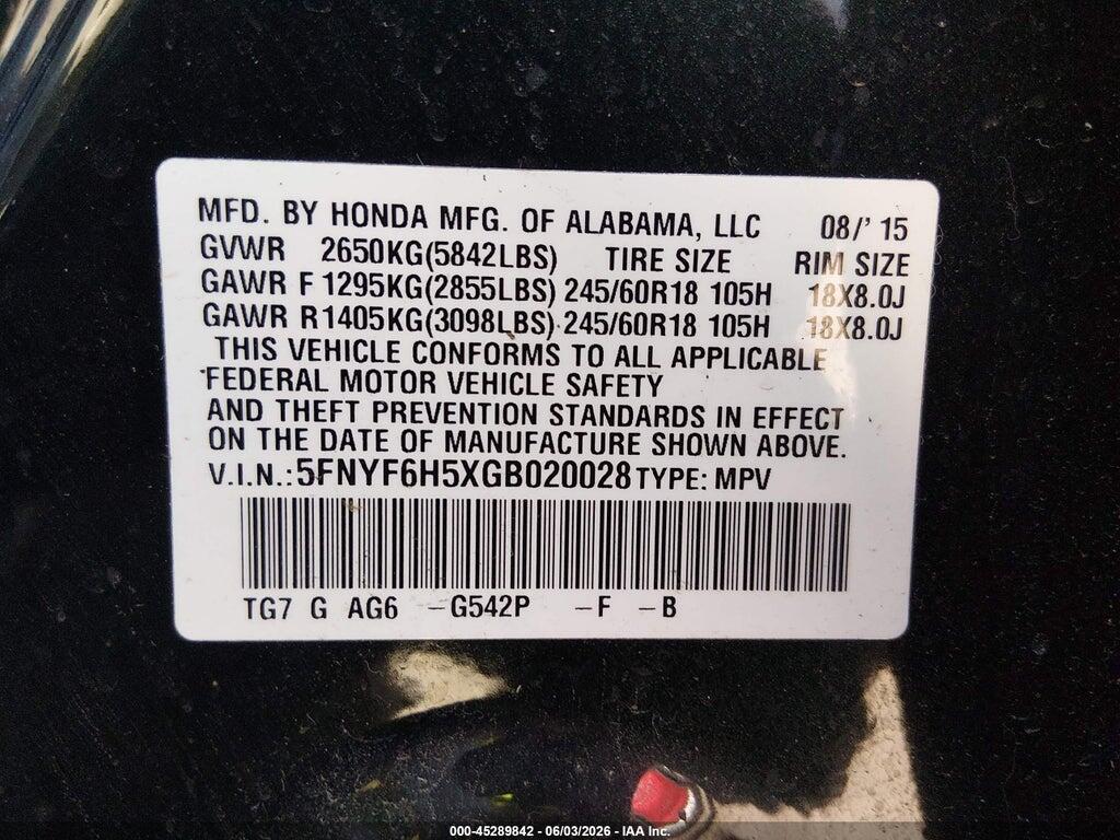 5FNYF6H5XGB020028 2016 HONDA PILOT photo no. 9