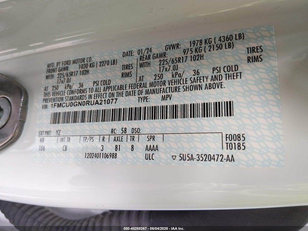 1FMCU0GN0RUA21077 2024 FORD ESCAPE photo no. 9
