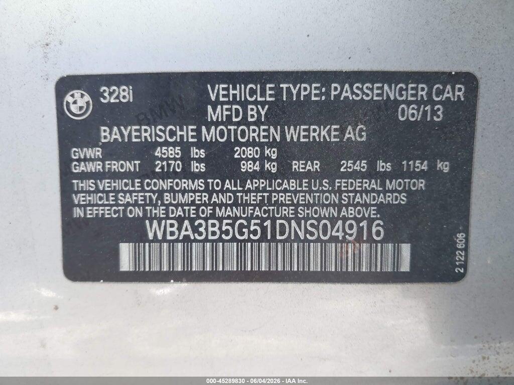 WBA3B5G51DNS04916 2013 BMW 328I photo no. 9