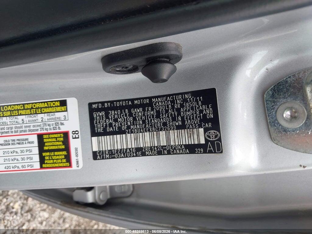 2T1BU4EEXBC732699 2011 TOYOTA COROLLA photo no. 9
