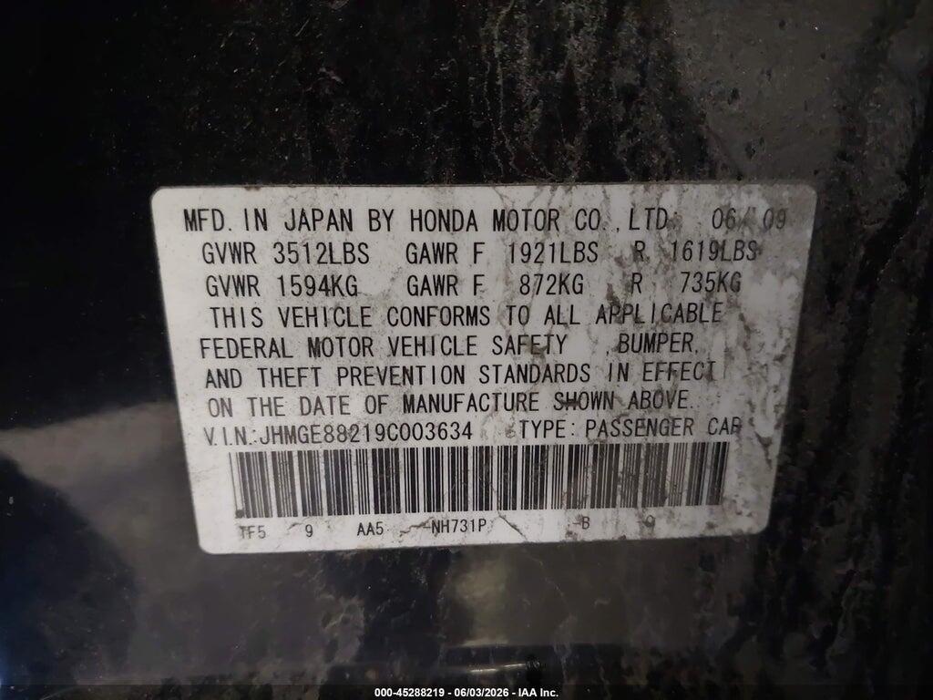 JHMGE88219C003634 2009 HONDA FIT photo no. 9