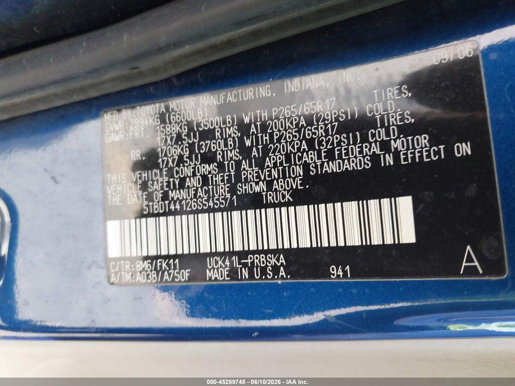 5TBDT44126S545571 2006 TOYOTA TUNDRA photo no. 9