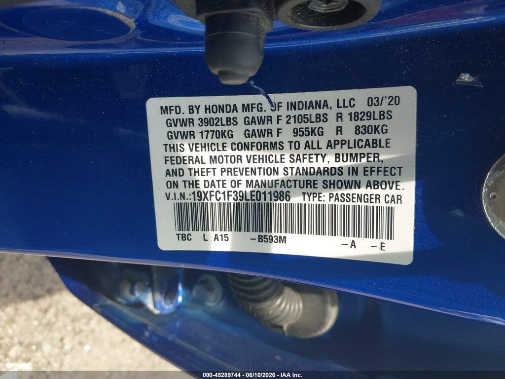 19XFC1F39LE011986 2020 HONDA CIVIC photo no. 9