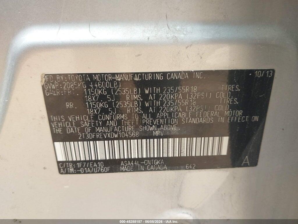 2T3DFREVXDW104568 2013 TOYOTA RAV4 photo no. 9