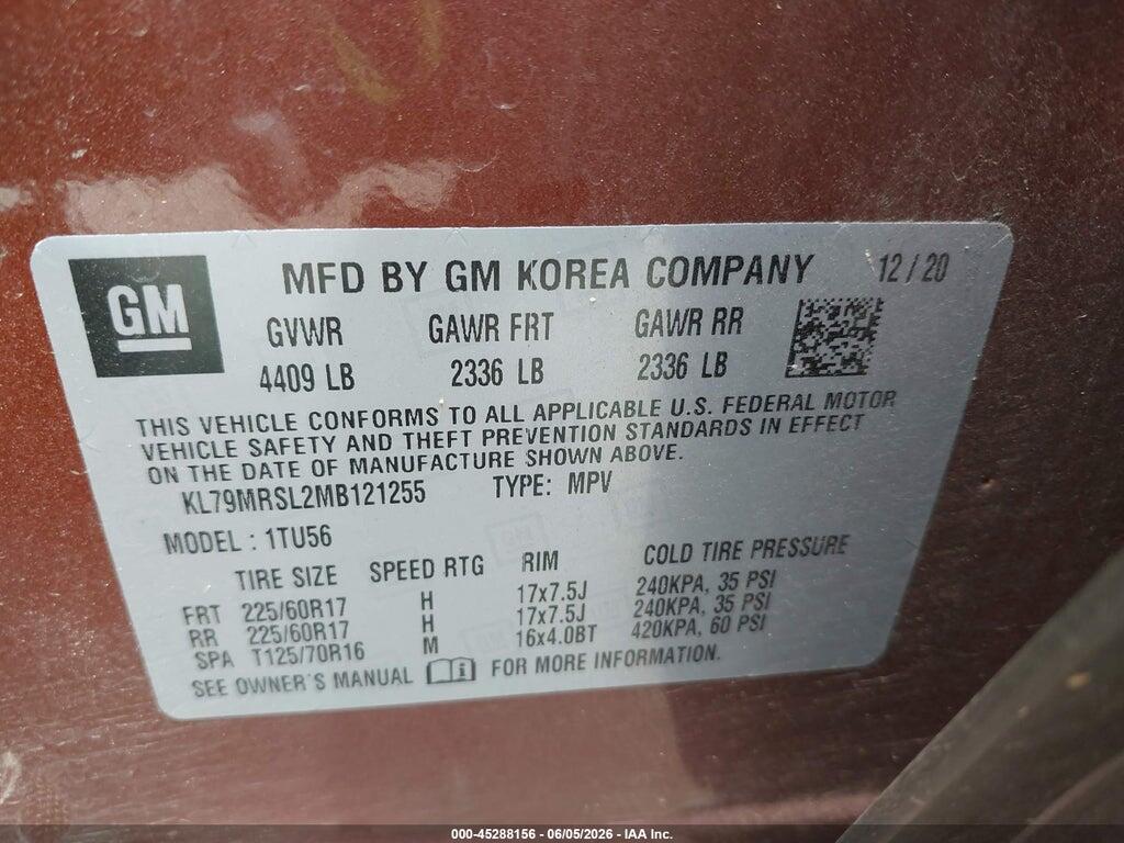 KL79MRSL2MB121255 2021 CHEVROLET TRAILBLAZER photo no. 9