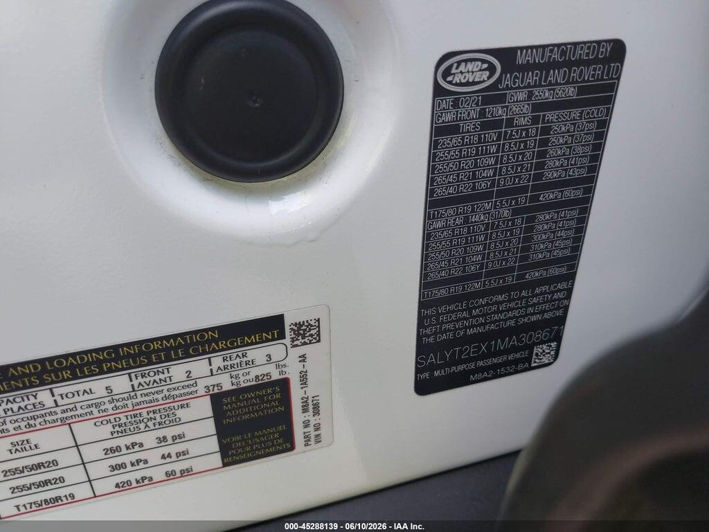 SALYT2EX1MA308671 2021 LAND ROVER RANGE ROVER VELAR photo no. 9