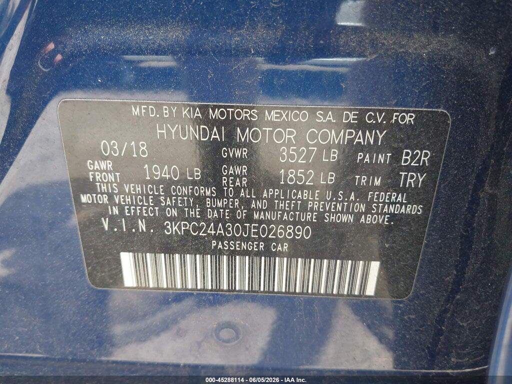 3KPC24A30JE026890 2018 HYUNDAI ACCENT photo no. 9