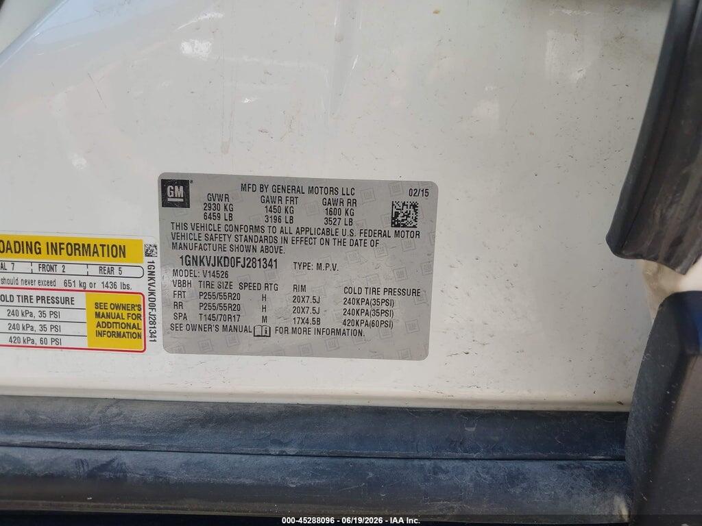 1GNKVJKD0FJ281341 2015 CHEVROLET TRAVERSE photo no. 9