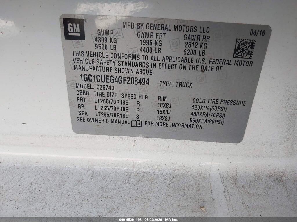 1GC1CUEG4GF208494 2016 CHEVROLET SILVERADO 2500HD photo no. 9