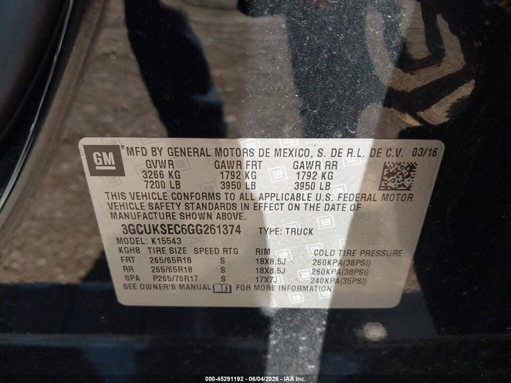 3GCUKSEC6GG261374 2016 CHEVROLET SILVERADO 1500 photo no. 9