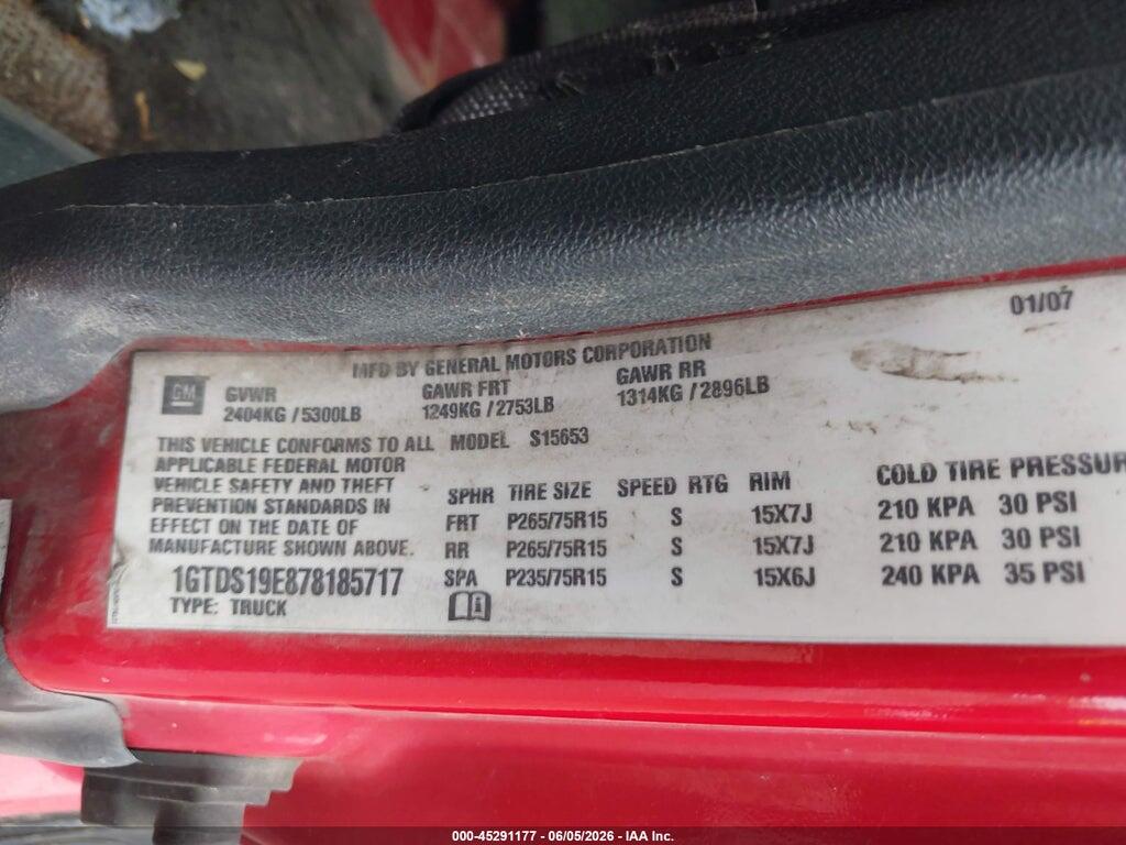 1GTDS19E878185717 2007 GMC CANYON photo no. 9