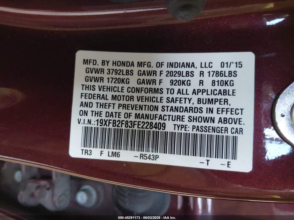 19XFB2F83FE228409 2015 HONDA CIVIC photo no. 9