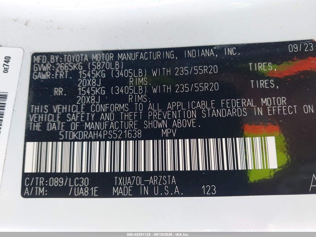 5TDKDRAH4PS521638 2023 TOYOTA HIGHLANDER photo no. 9