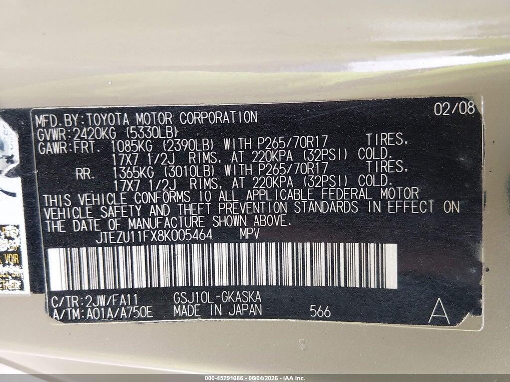JTEZU11FX8K005464 2008 TOYOTA FJ CRUISER photo no. 9