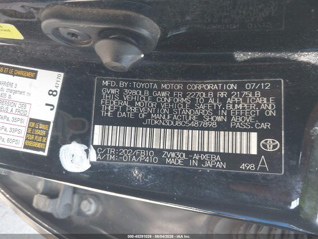 JTDKN3DU8C5487898 2012 TOYOTA PRIUS photo no. 9