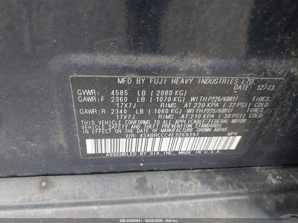 4S4BRCCC4E3269397 2014 SUBARU OUTBACK photo no. 9
