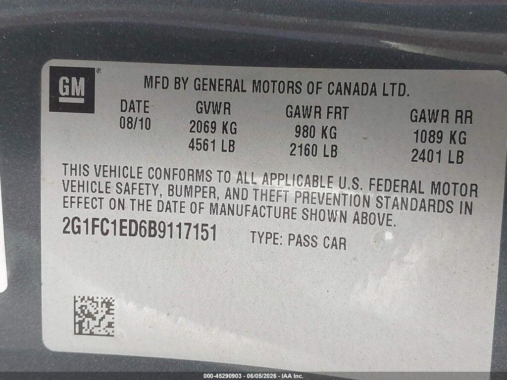 2G1FC1ED6B9117151 2011 CHEVROLET CAMARO photo no. 9