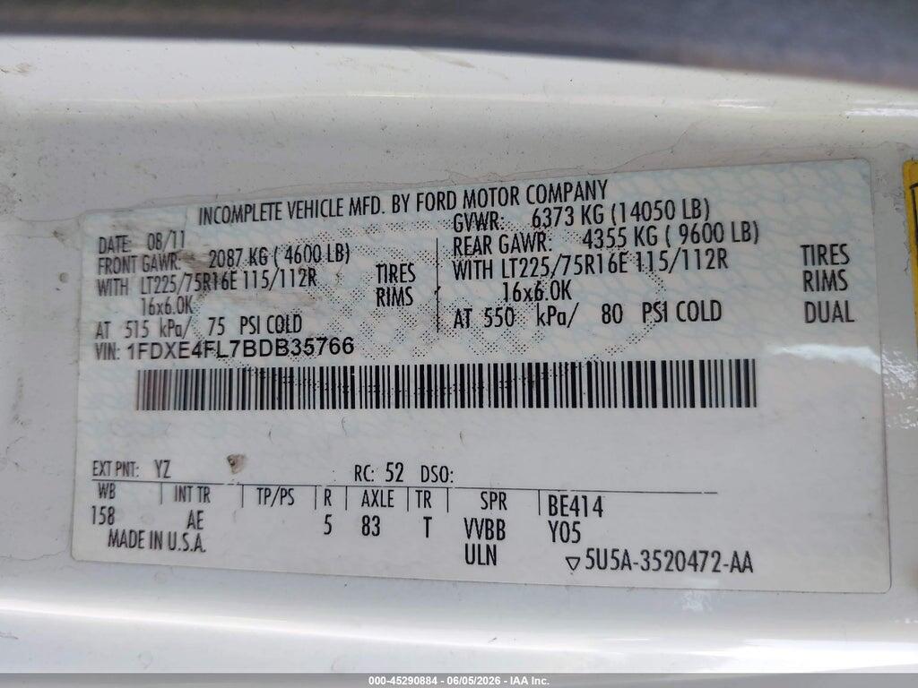 1FDXE4FL7BDB35766 2011 FORD E-450 CUTAWAY photo no. 9