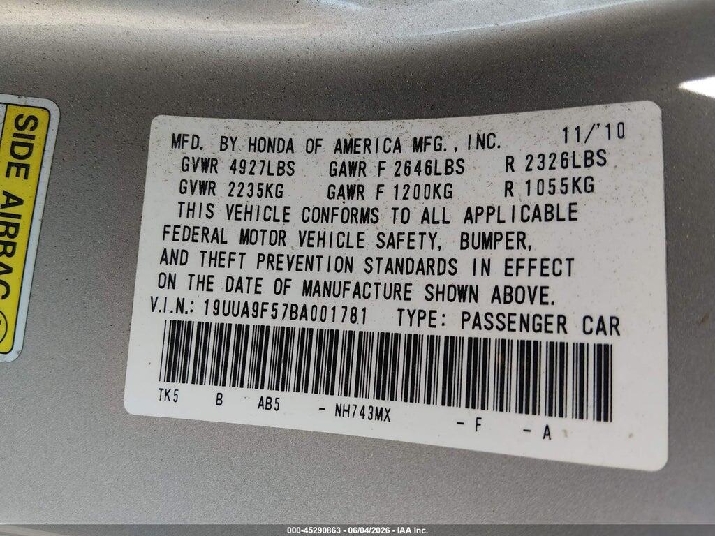 19UUA9F57BA001781 2011 ACURA TL photo no. 9