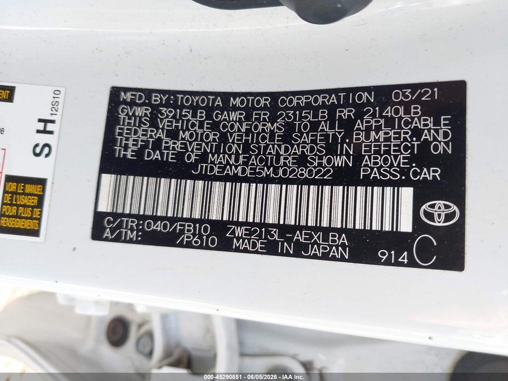 JTDEAMDE5MJ028022 2021 TOYOTA COROLLA photo no. 9