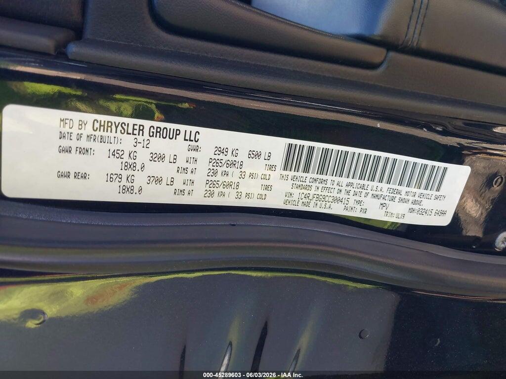 1C4RJFBG9CC300415 2012 JEEP GRAND CHEROKEE photo no. 9