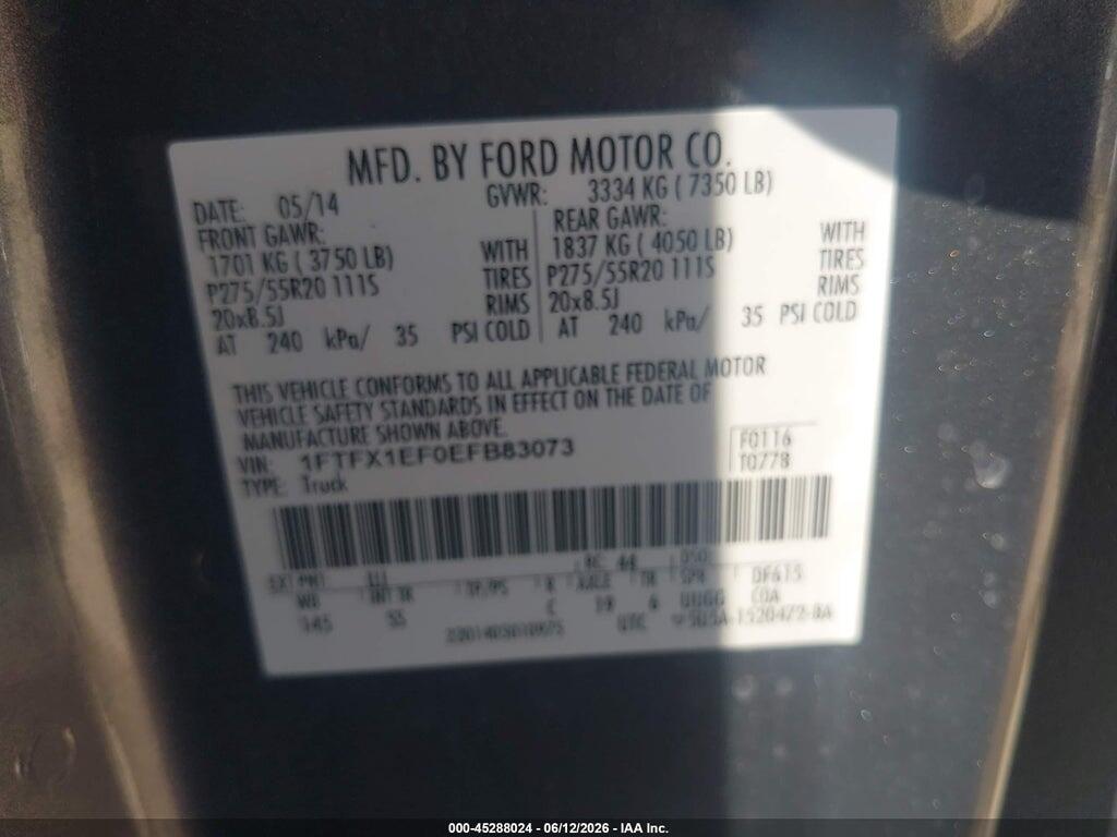 1FTFX1EF0EFB83073 2014 FORD F-150 photo no. 9