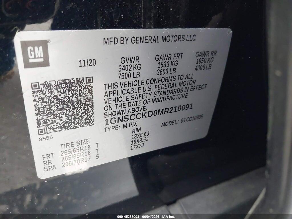 1GNSCCKD0MR210091 2021 CHEVROLET SUBURBAN photo no. 9
