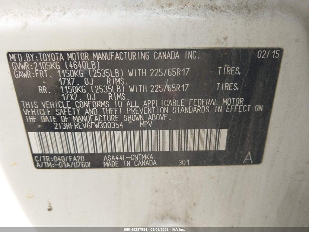 2T3RFREV6FW300354 2015 TOYOTA RAV4 photo no. 9