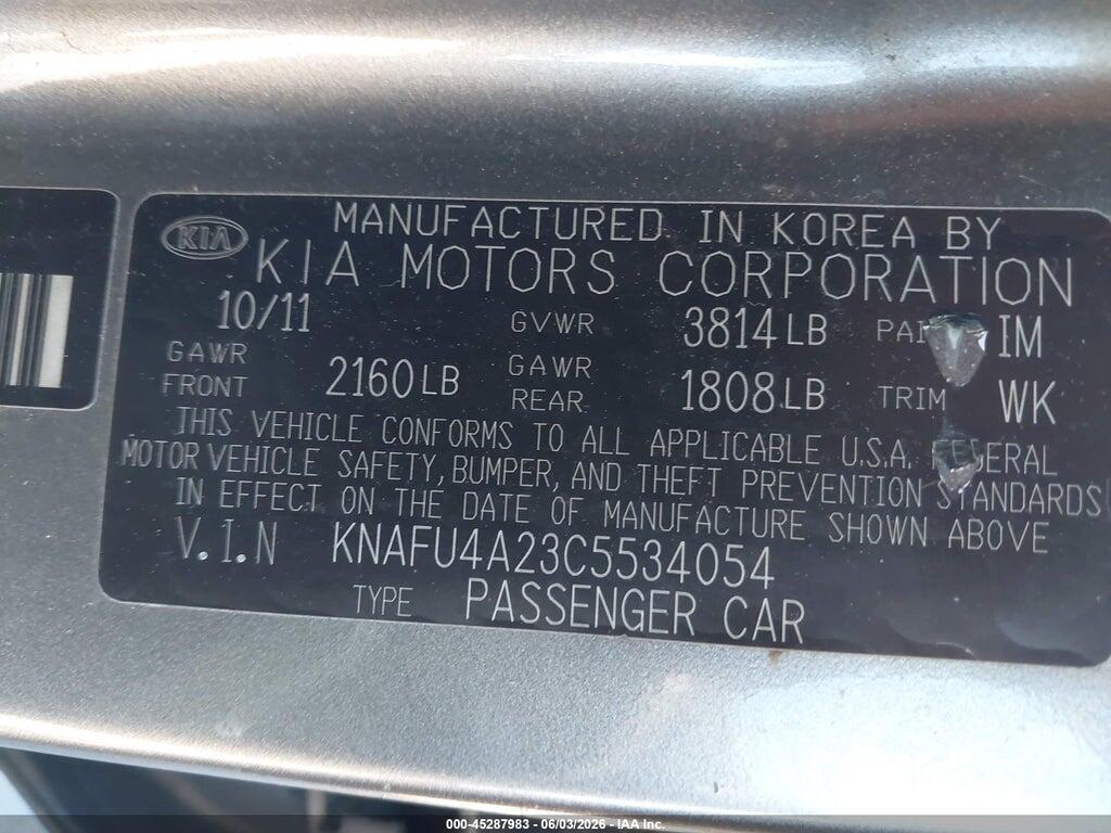 KNAFU4A23C5534054 2012 KIA FORTE photo no. 9