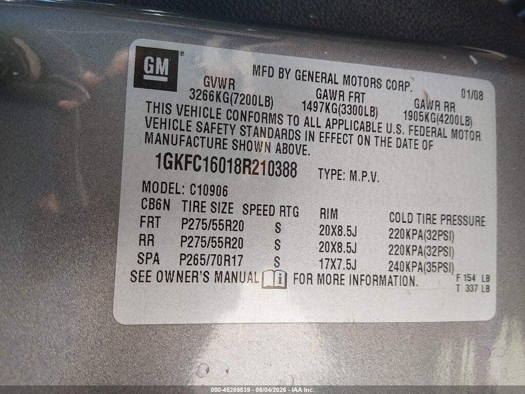 1GKFC16018R210388 2008 GMC YUKON XL 1500 photo no. 9