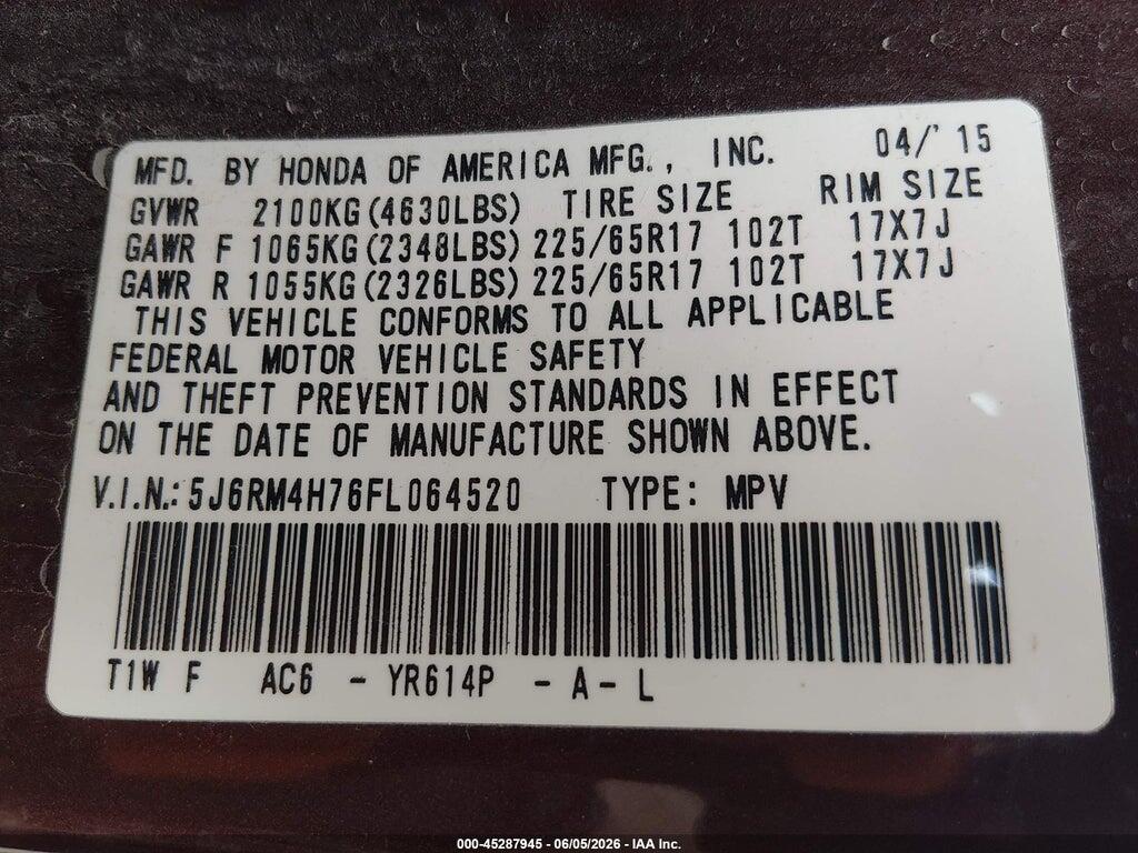 5J6RM4H76FL064520 2015 HONDA CR-V photo no. 9