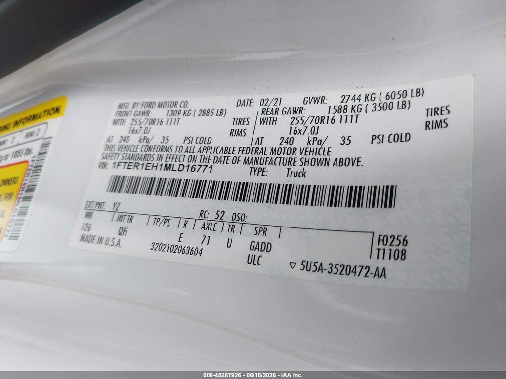 1FTER1EH1MLD16771 2021 FORD RANGER photo no. 9