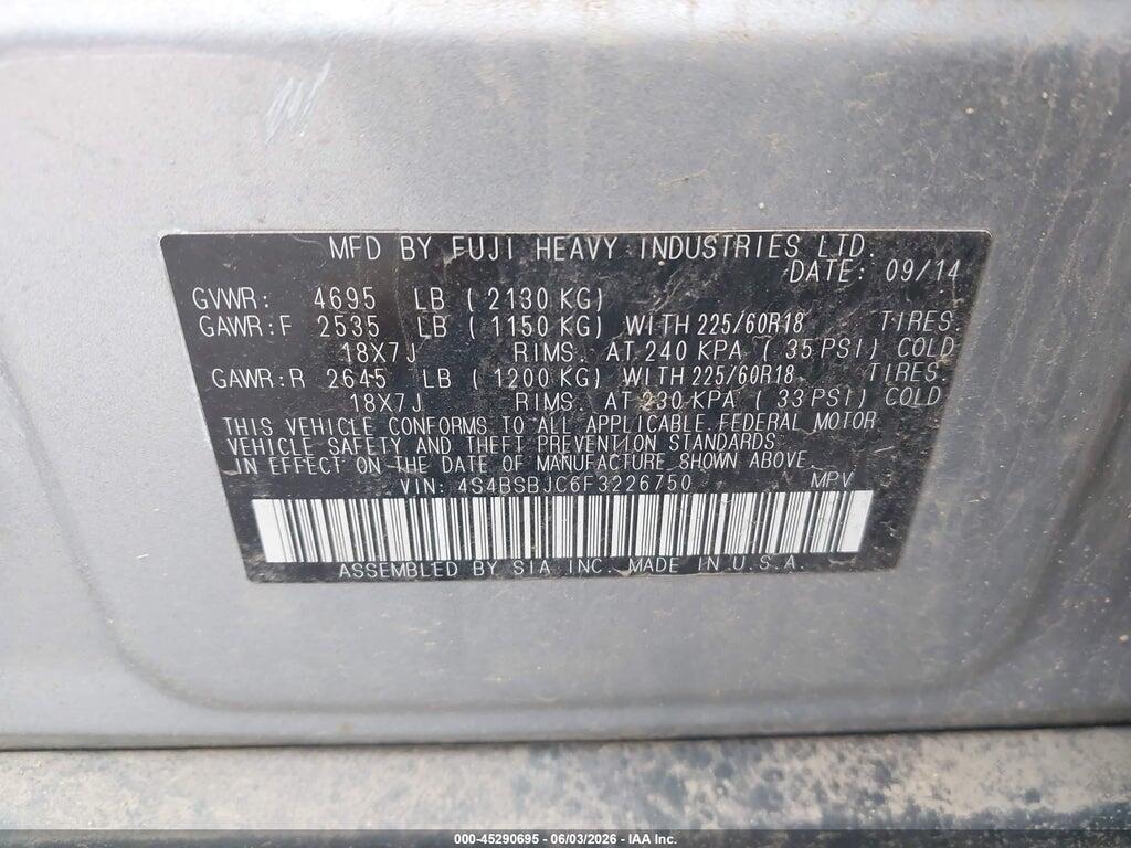 4S4BSBJC6F3226750 2015 SUBARU OUTBACK photo no. 9