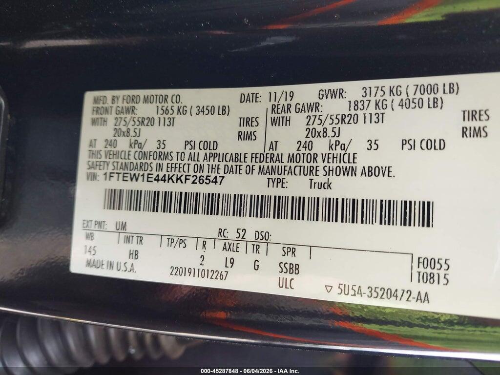 1FTEW1E44KKF26547 2019 FORD F-150 photo no. 9