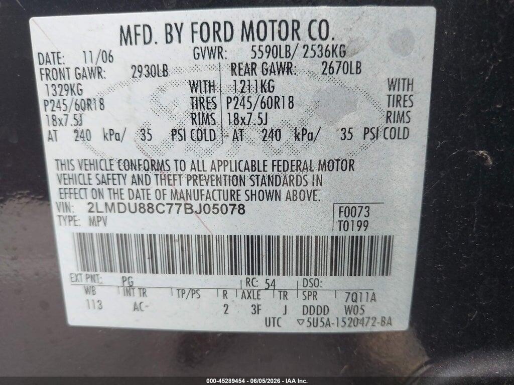 2LMDU88C77BJ05078 2007 LINCOLN MKX photo no. 9