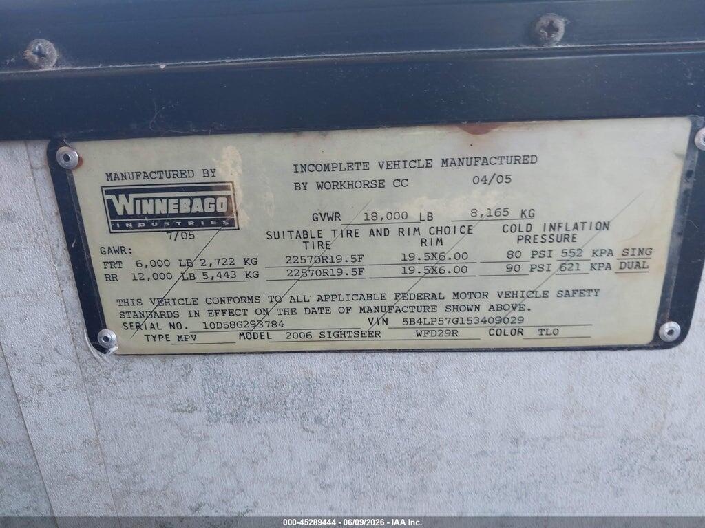 5B4LP57G153409029 2005 WORKHORSE CUSTOM CHASSIS MOTORHOME CHASSIS photo no. 9